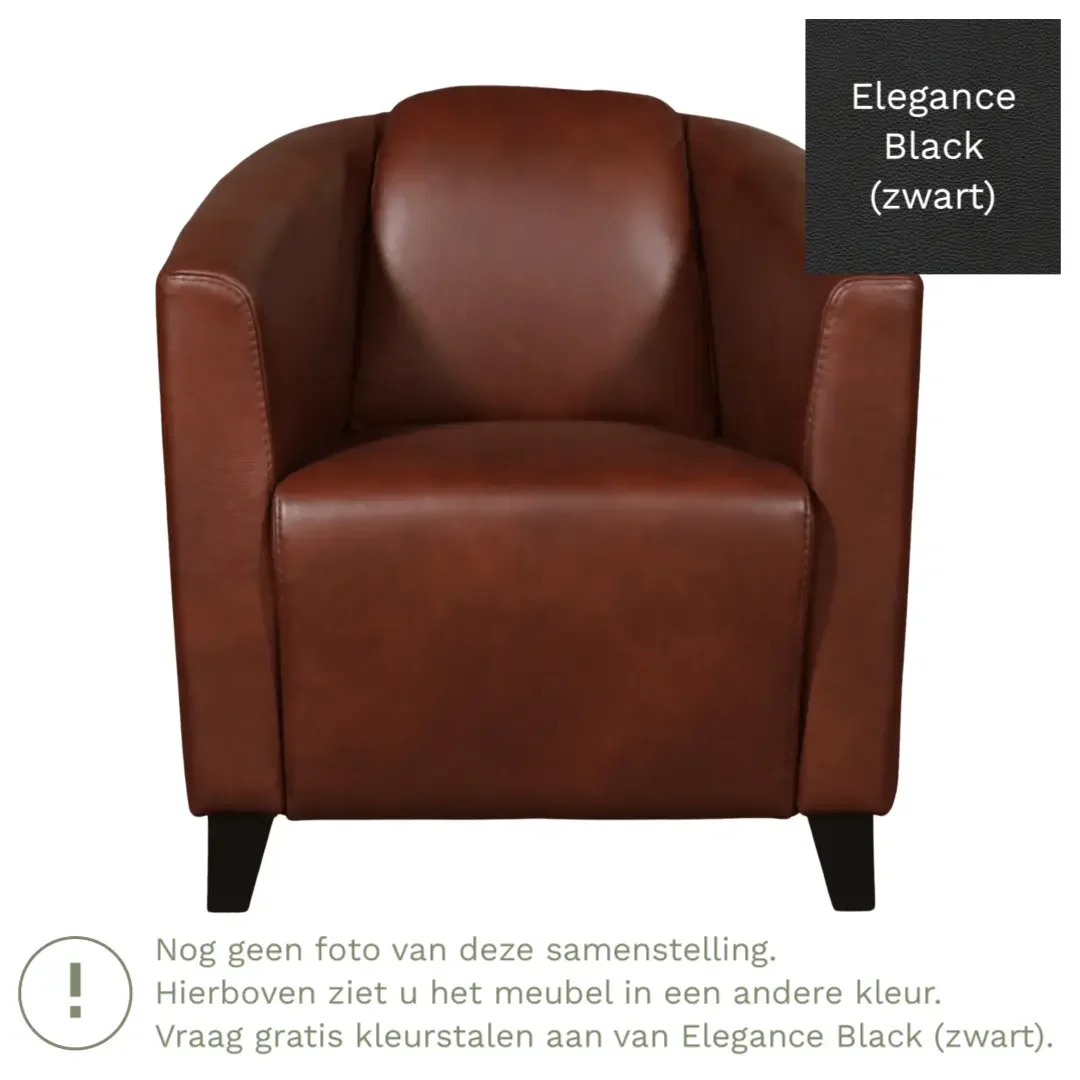 afbeelding van Leren fauteuil Press - Elegance Black (zwart) - Poten hout bruin