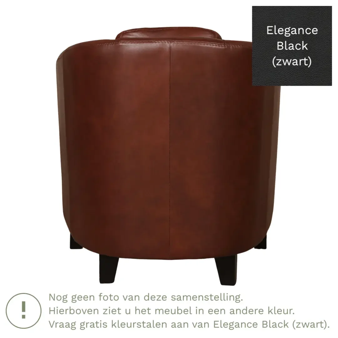 afbeelding van Leren fauteuil Press - Elegance Black (zwart) - Poten hout bruin