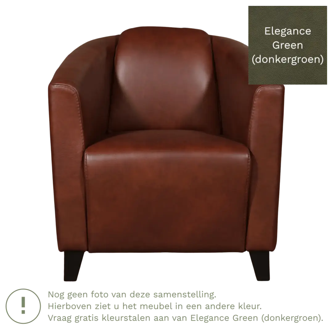 afbeelding van Leren fauteuil Press - Elegance Green (donkergroen) - Poten hout bruin