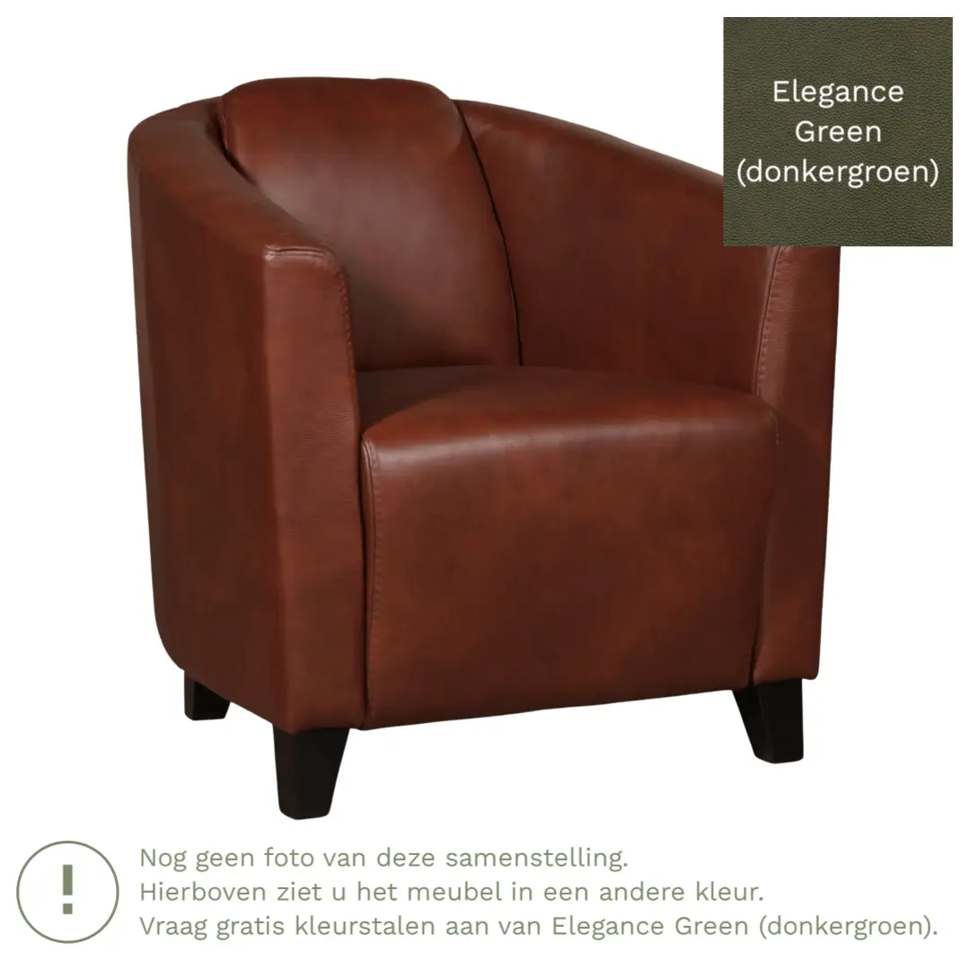 afbeelding van Leren fauteuil Press - Elegance Green (donkergroen) - Poten hout zwart