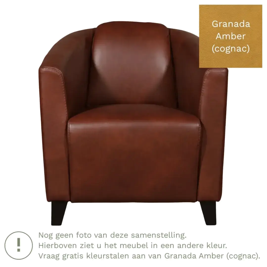 afbeelding van Leren fauteuil Press - Granada Amber (cognac) - Poten hout bruin