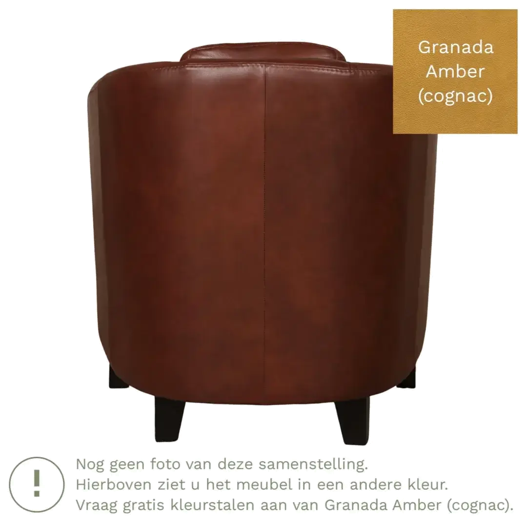 afbeelding van Leren fauteuil Press - Granada Amber (cognac) - Poten hout bruin