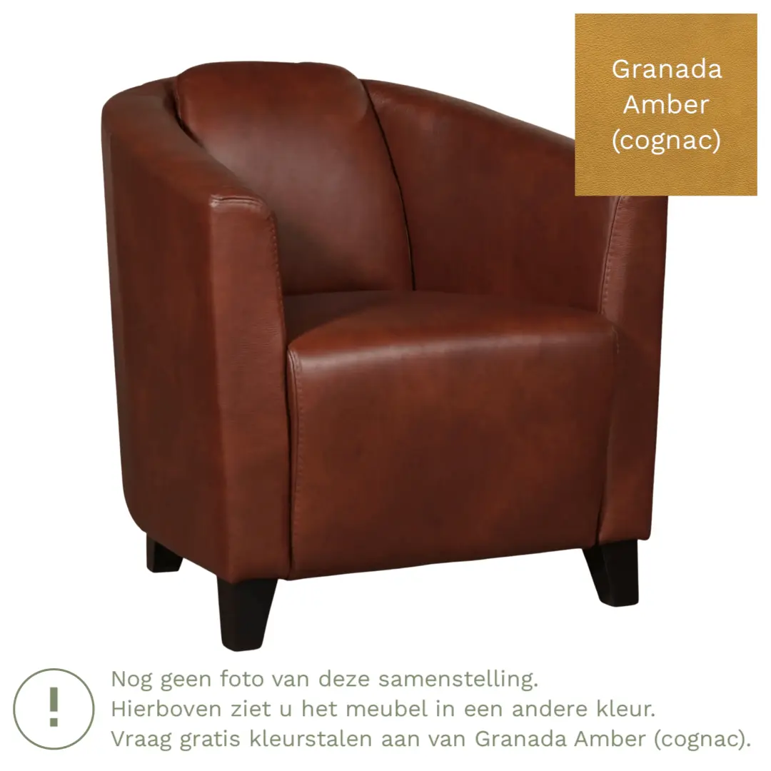 afbeelding van Leren fauteuil Press - Granada Amber (cognac) - Poten hout zwart