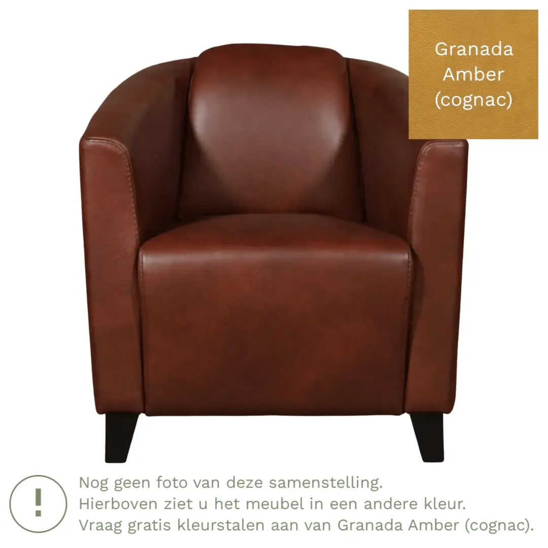 afbeelding van Leren fauteuil Press - Granada Amber (cognac) - Poten hout zwart