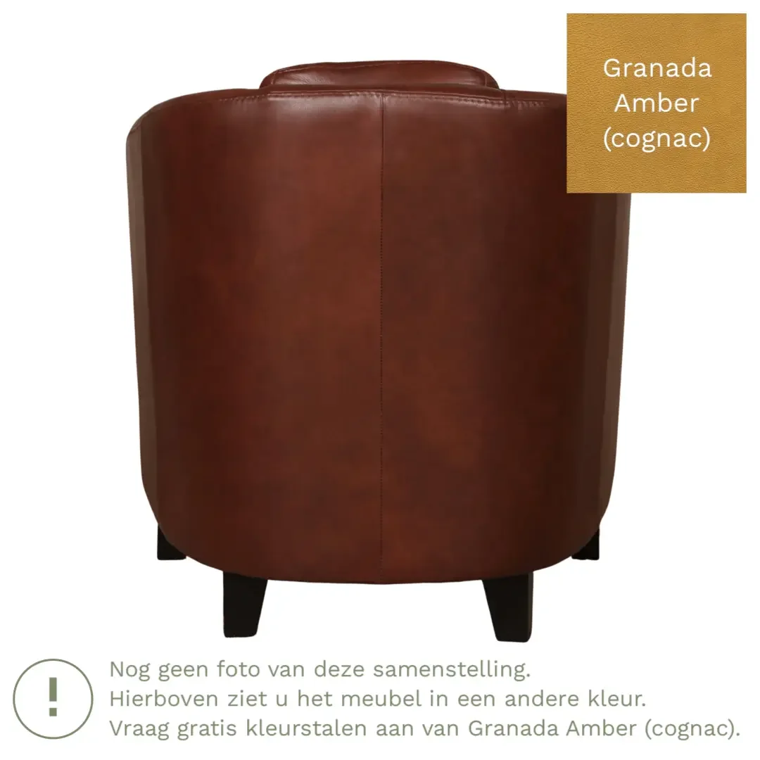 afbeelding van Leren fauteuil Press - Granada Amber (cognac) - Poten hout zwart
