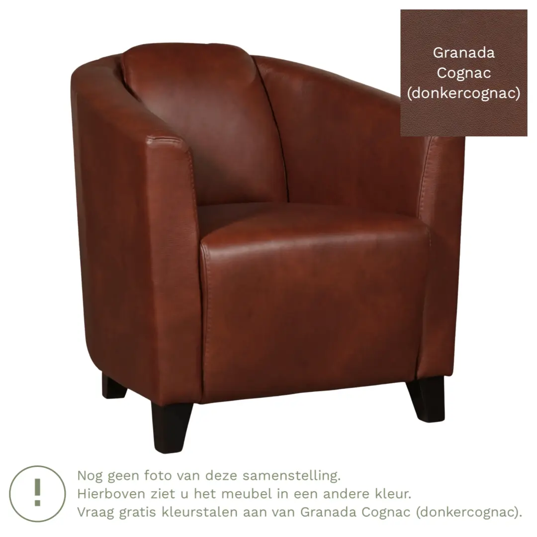 afbeelding van Leren fauteuil Press - Granada Cognac (donkercognac) - Poten hout zwart