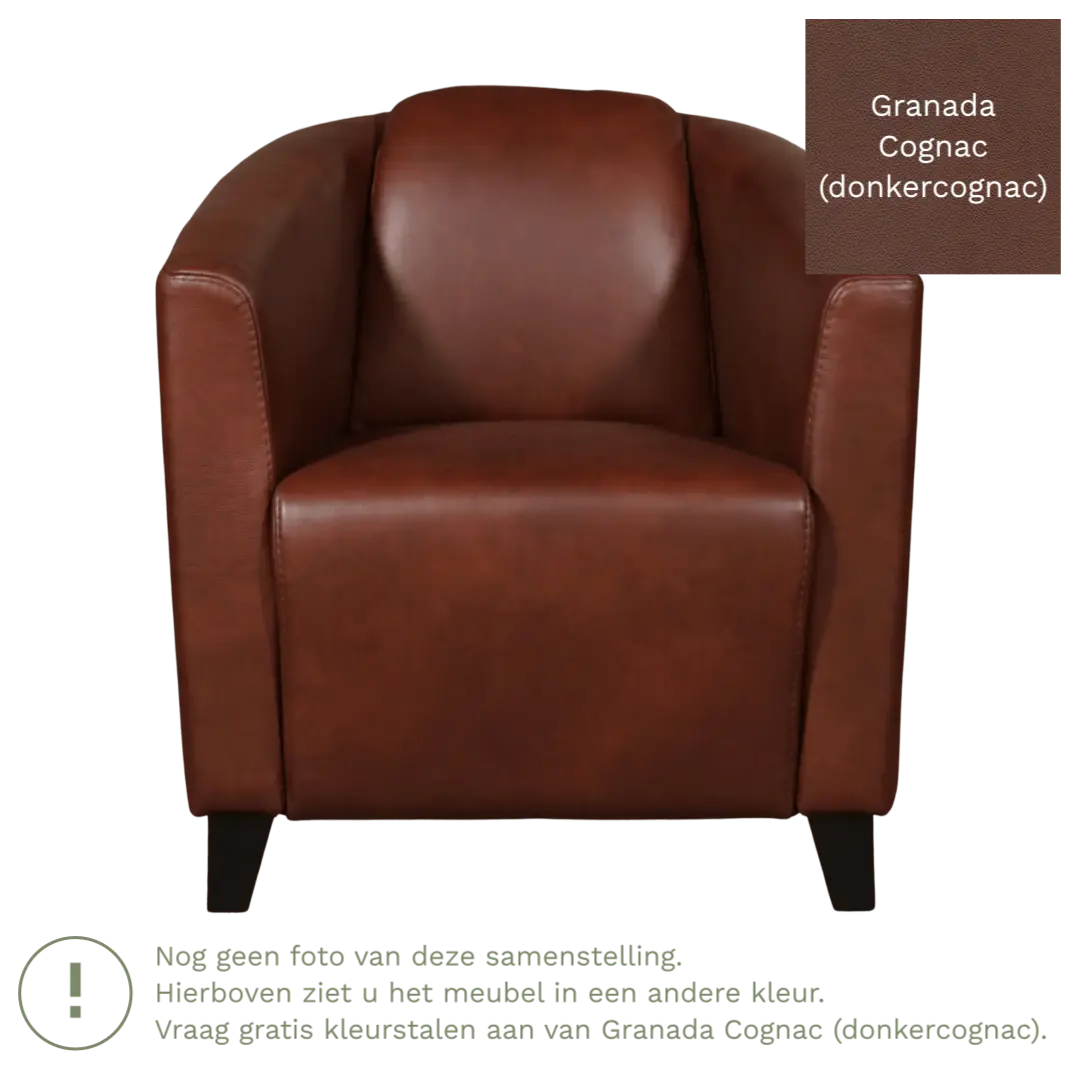 afbeelding van Leren fauteuil Press - Granada Cognac (donkercognac) - Poten hout zwart