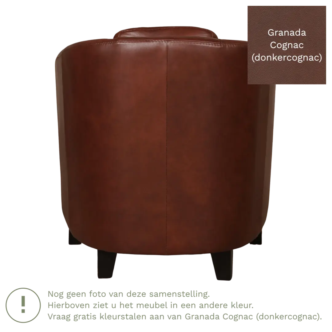 afbeelding van Leren fauteuil Press - Granada Cognac (donkercognac) - Poten hout zwart