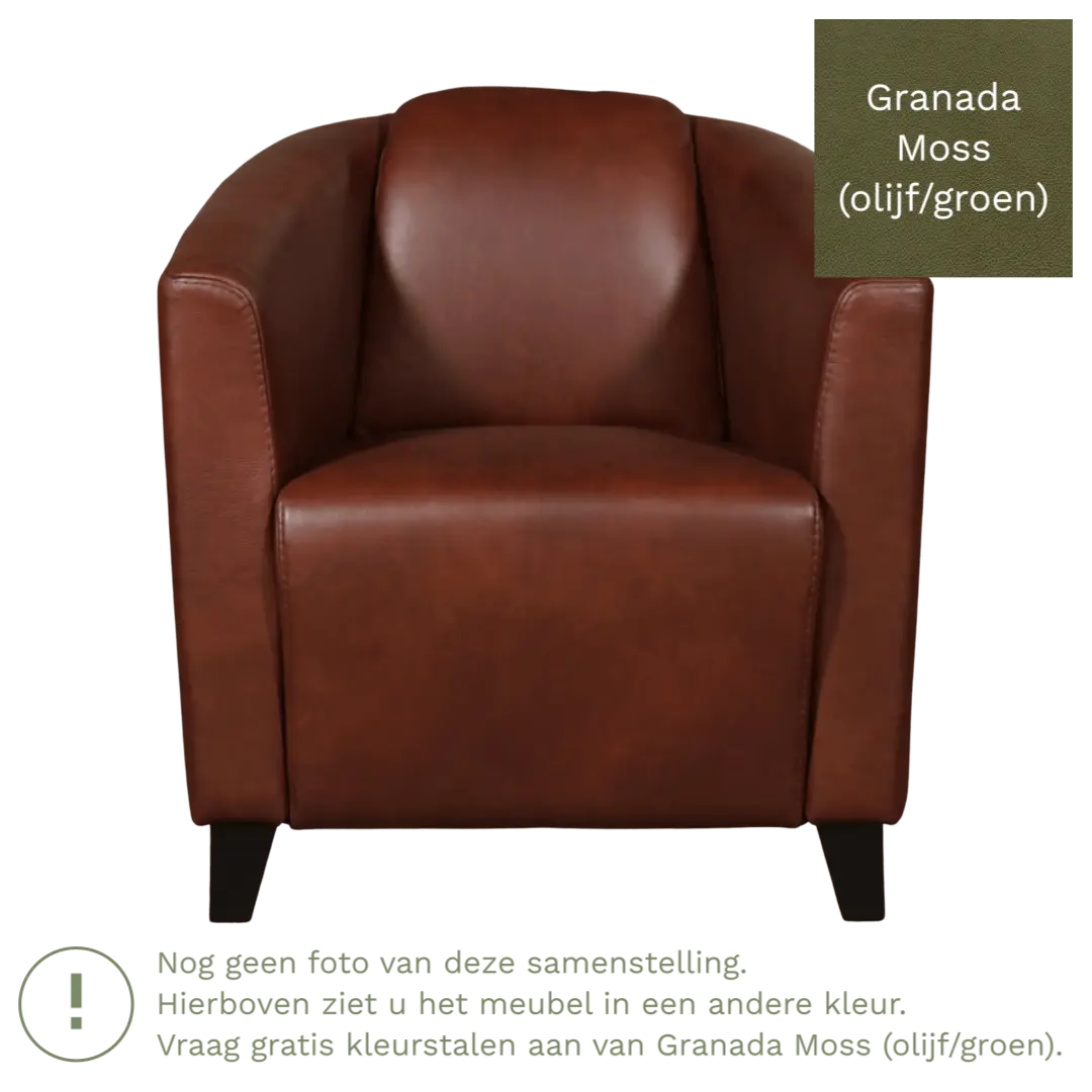 afbeelding van Leren fauteuil Press - Granada Moss (olijf/groen) - Poten hout bruin