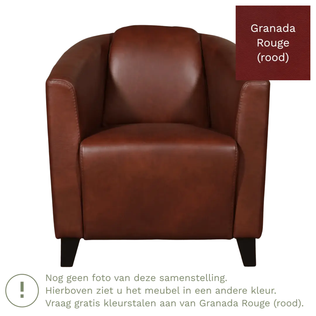 afbeelding van Leren fauteuil Press - Granada Rouge (rood) - Poten hout zwart