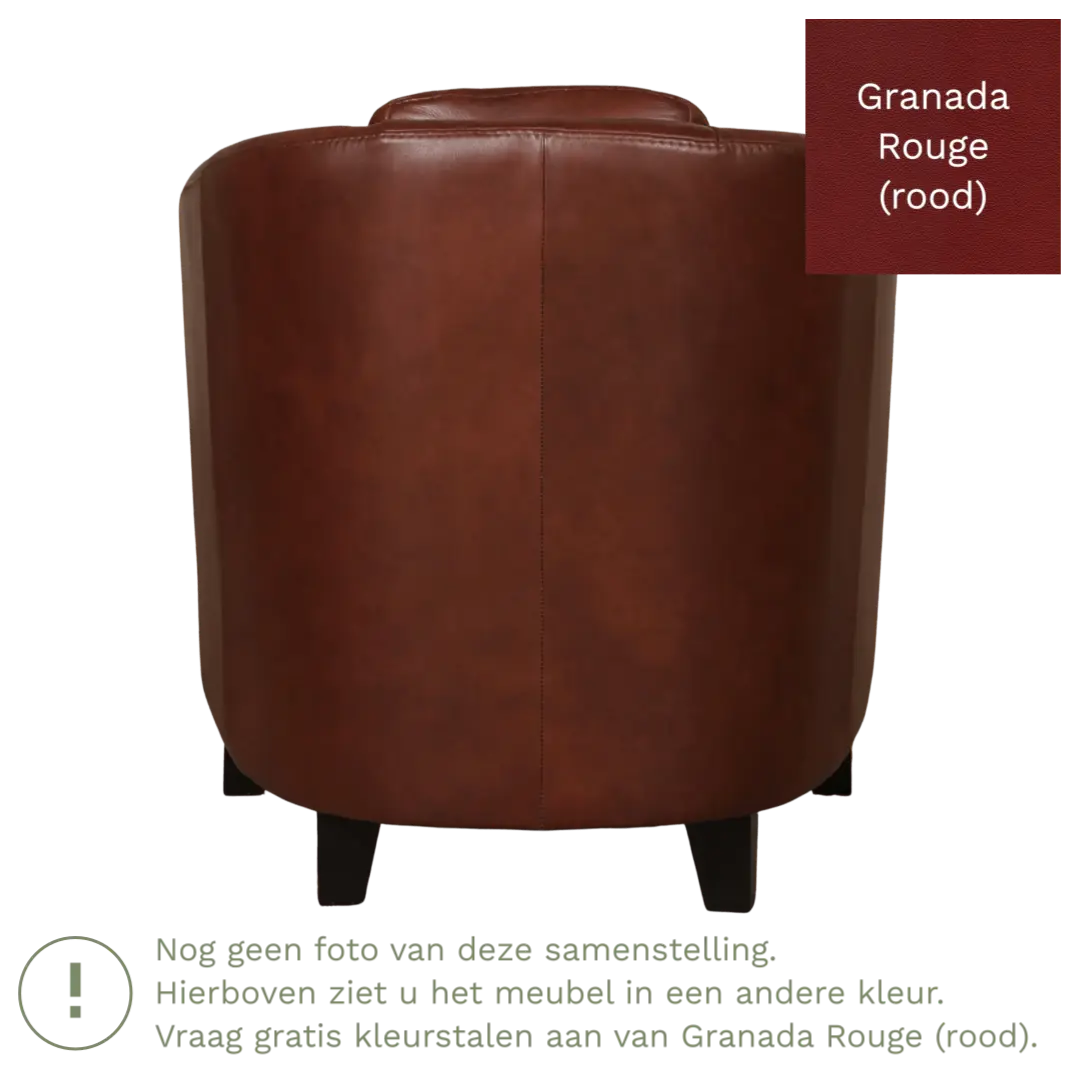 afbeelding van Leren fauteuil Press - Granada Rouge (rood) - Poten hout zwart