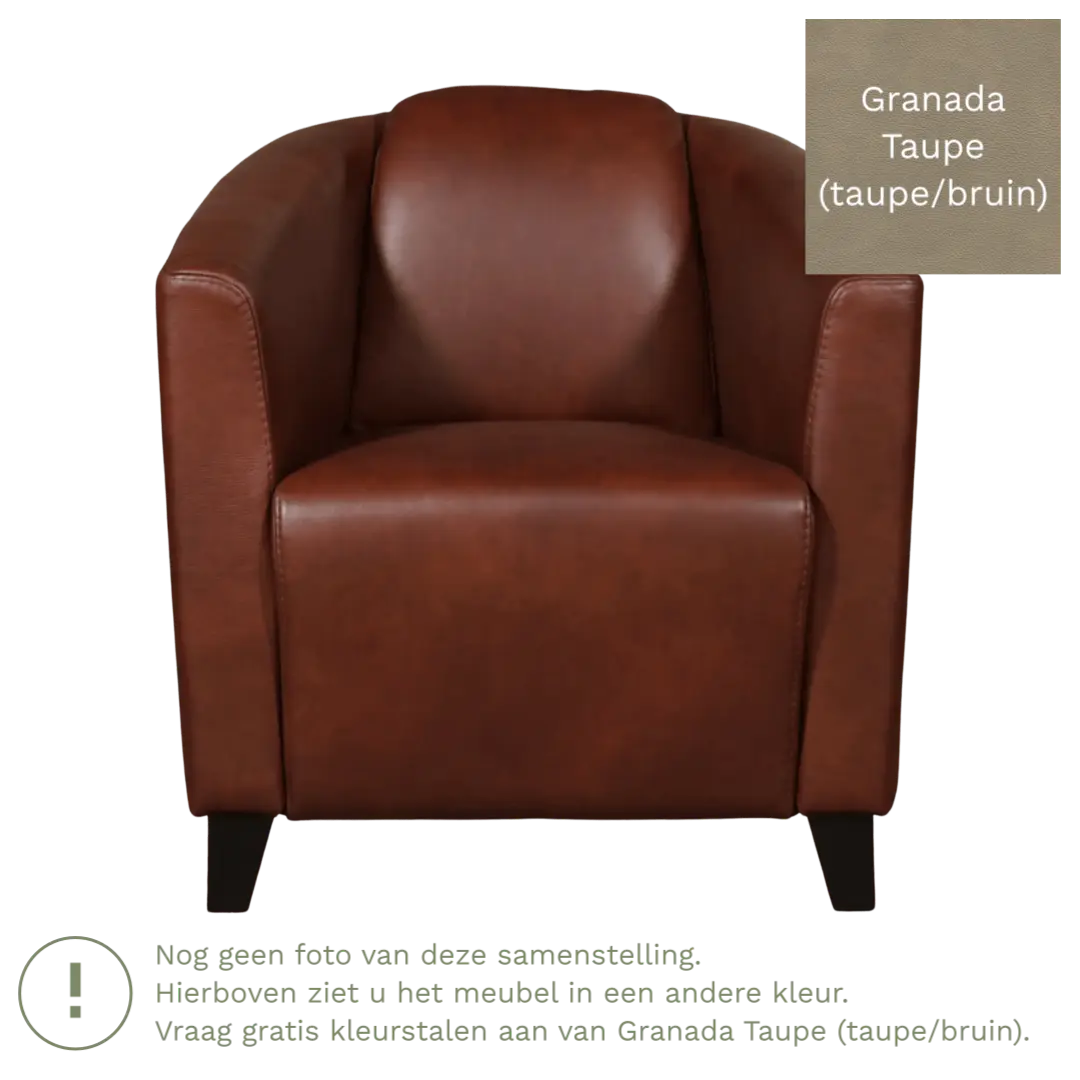 afbeelding van Leren fauteuil Press - Granada Taupe (taupe/bruin) - Poten hout zwart