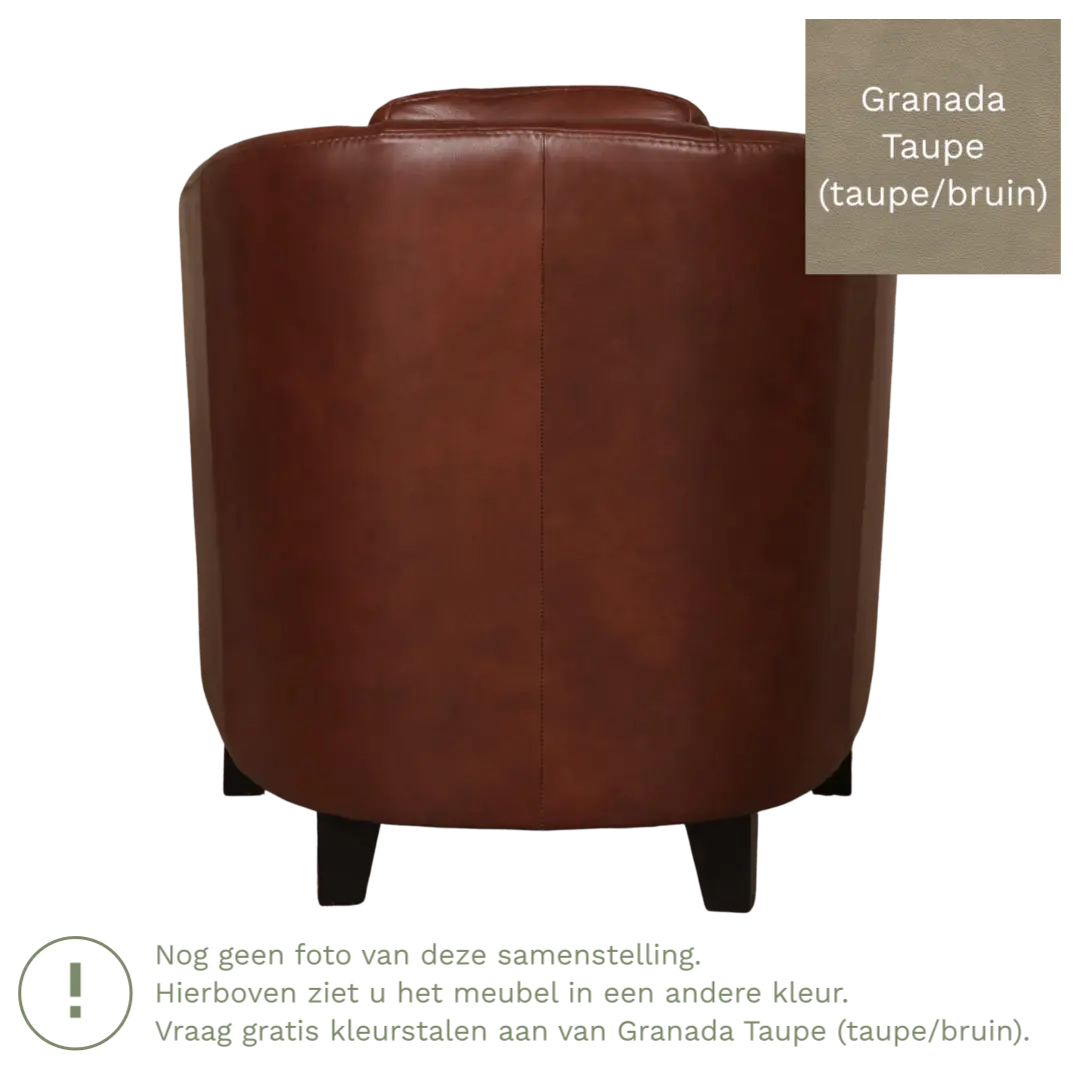 afbeelding van Leren fauteuil Press - Granada Taupe (taupe/bruin) - Poten hout zwart