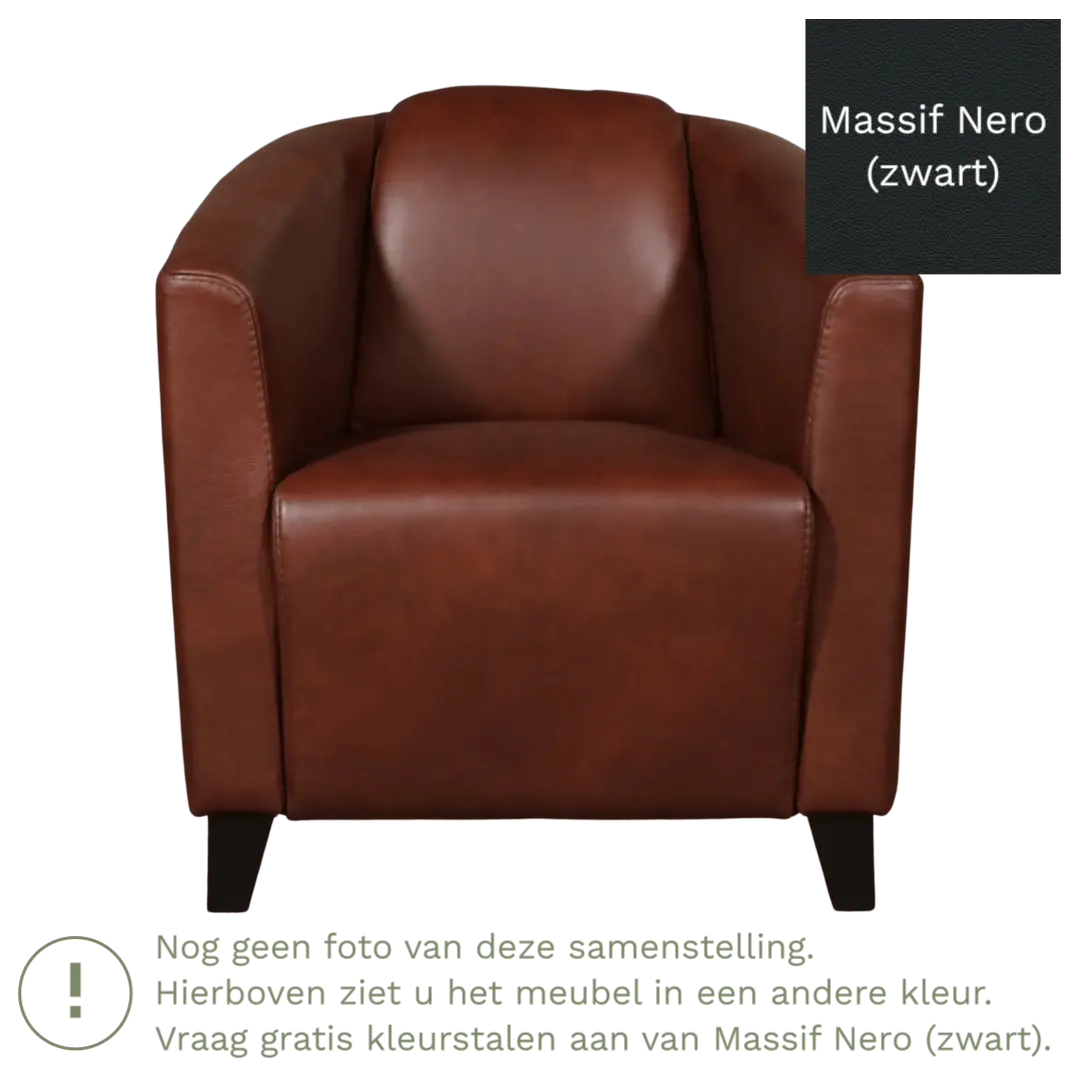 afbeelding van Leren fauteuil Press - Massif Nero (zwart) - Poten hout bruin