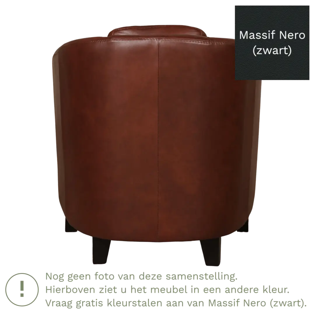 afbeelding van Leren fauteuil Press - Massif Nero (zwart) - Poten hout bruin