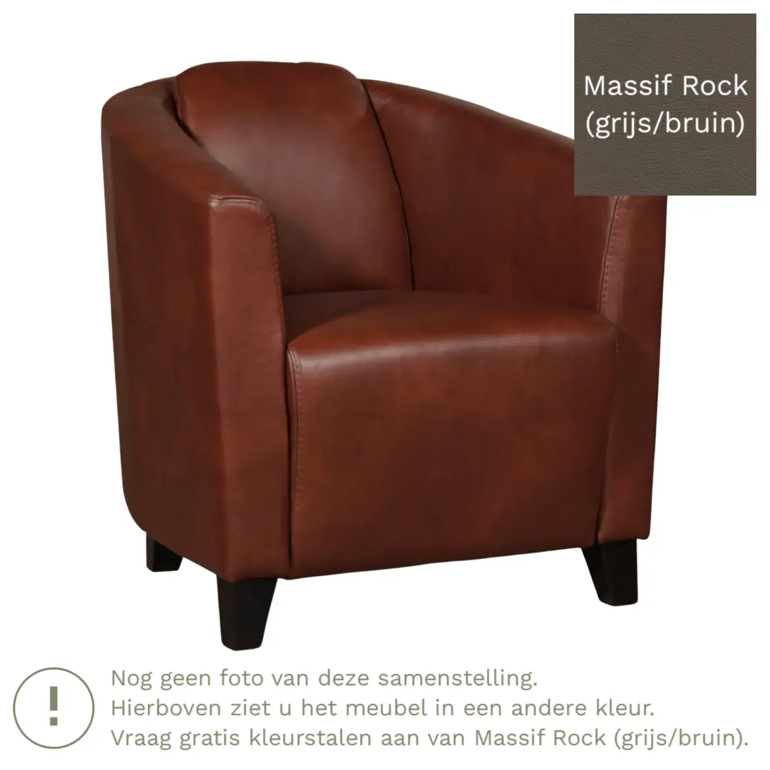 afbeelding van Leren fauteuil Press - Massif Rock (grijs/bruin) - Poten hout zwart