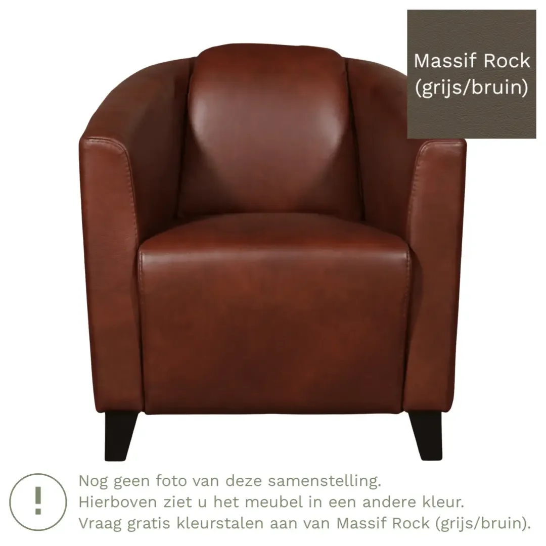 afbeelding van Leren fauteuil Press - Massif Rock (grijs/bruin) - Poten hout zwart