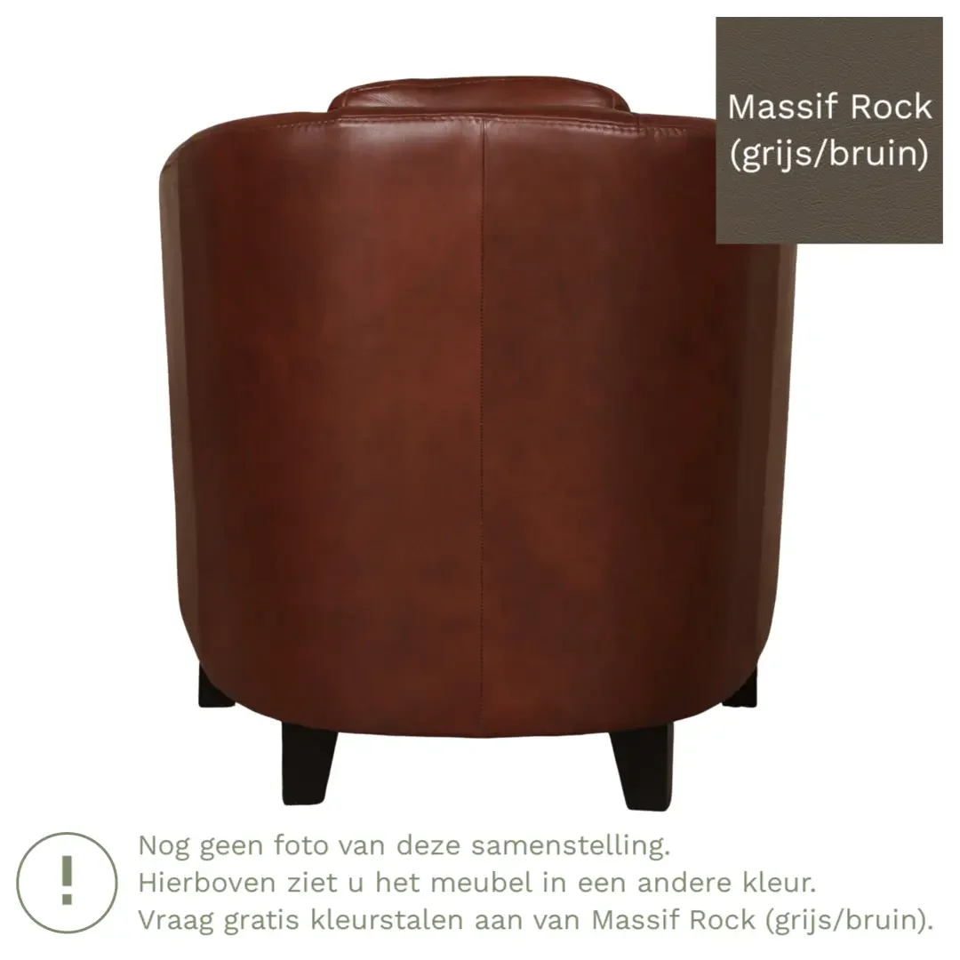 afbeelding van Leren fauteuil Press - Massif Rock (grijs/bruin) - Poten hout zwart