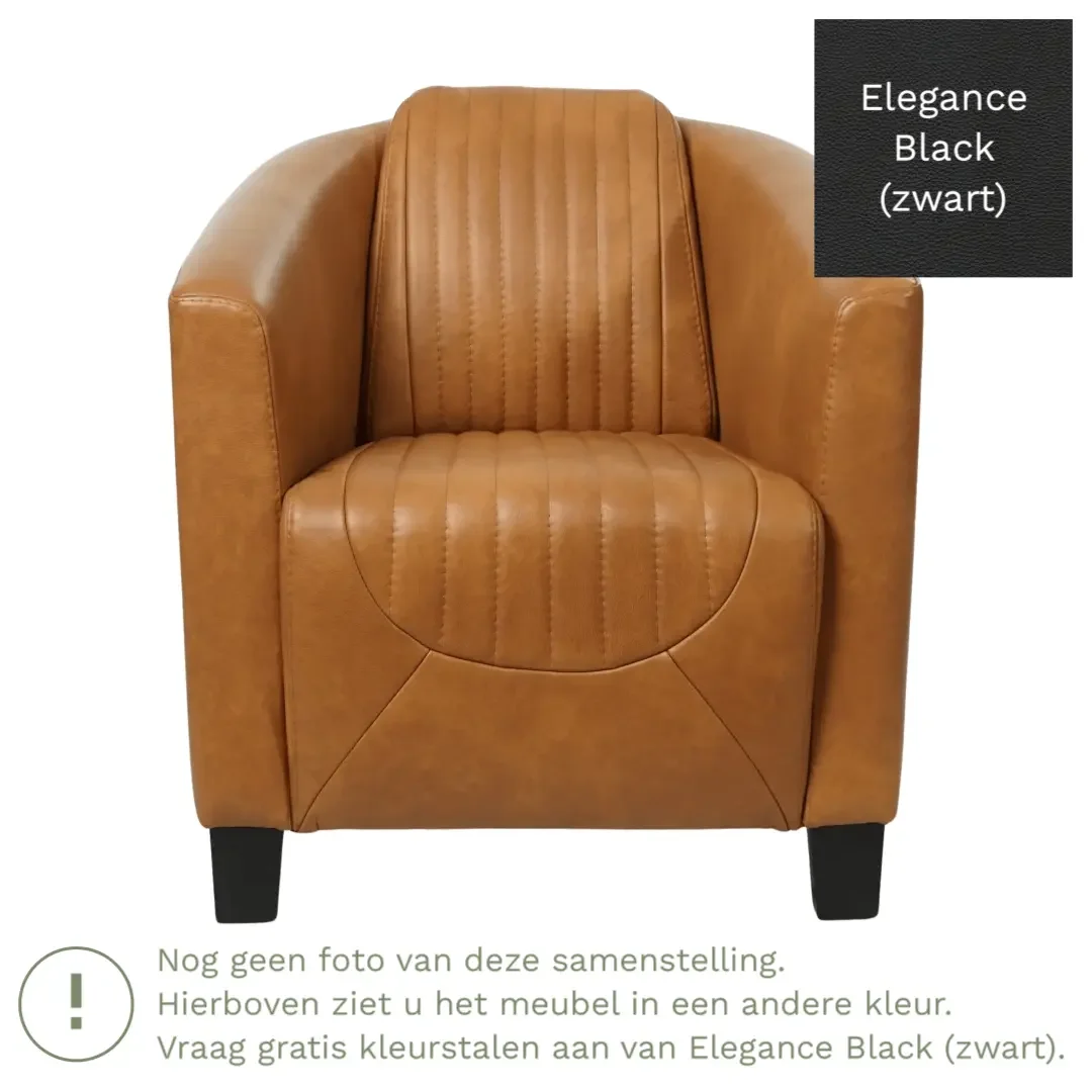 afbeelding van Leren fauteuil Press Special - Elegance Black (zwart) - Poten hout bruin