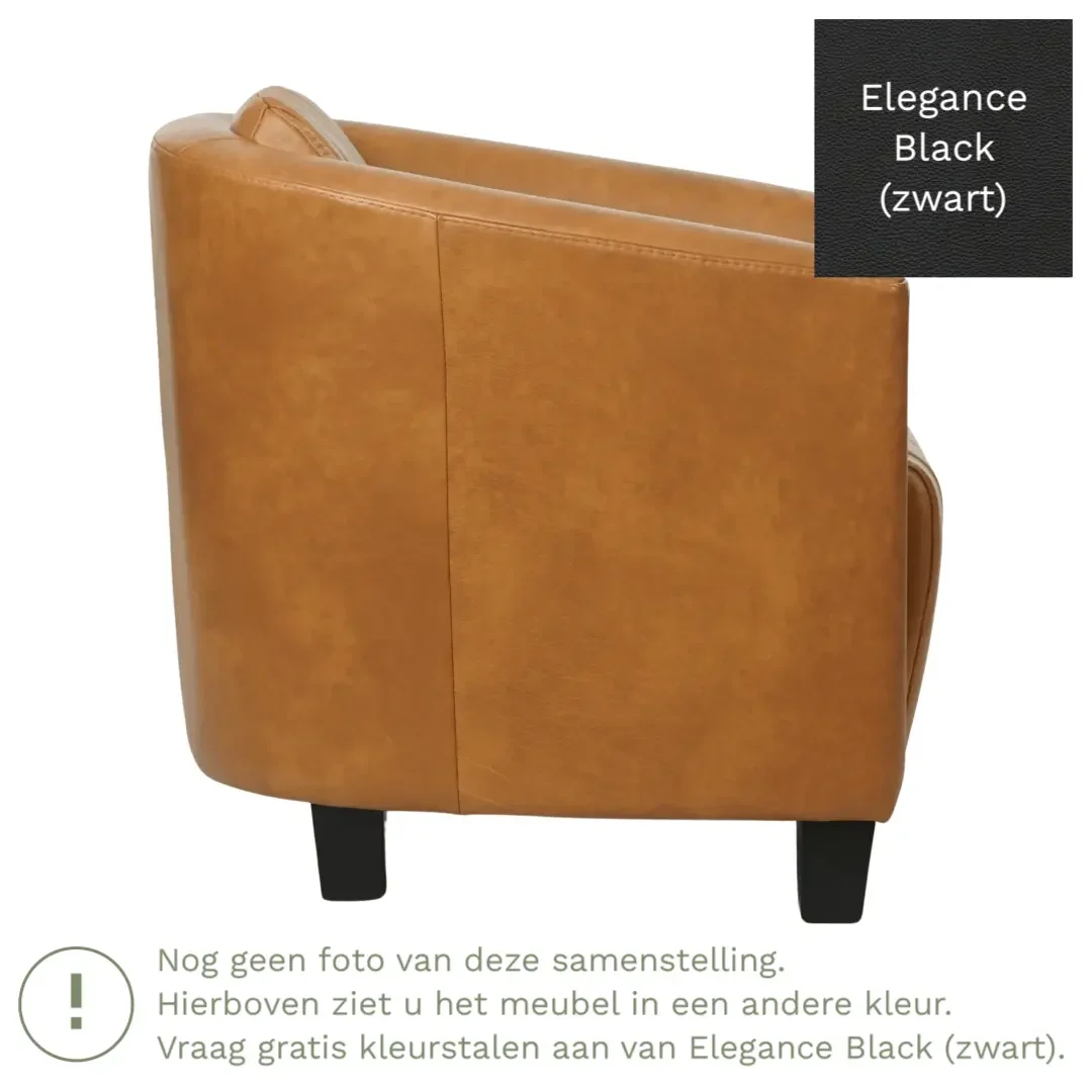 afbeelding van Leren fauteuil Press Special - Elegance Black (zwart) - Poten hout bruin