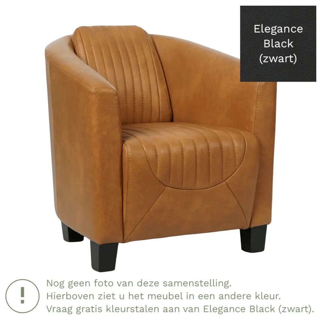 afbeelding van Leren fauteuil Press Special - Elegance Black (zwart) - Poten hout zwart