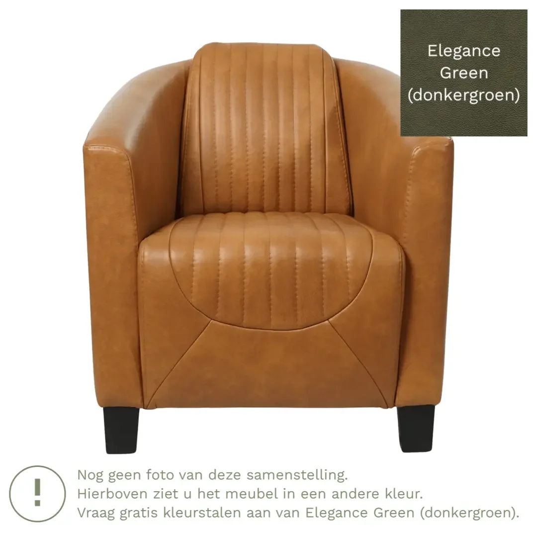 afbeelding van Leren fauteuil Press Special - Elegance Green (donkergroen) - Poten hout bruin