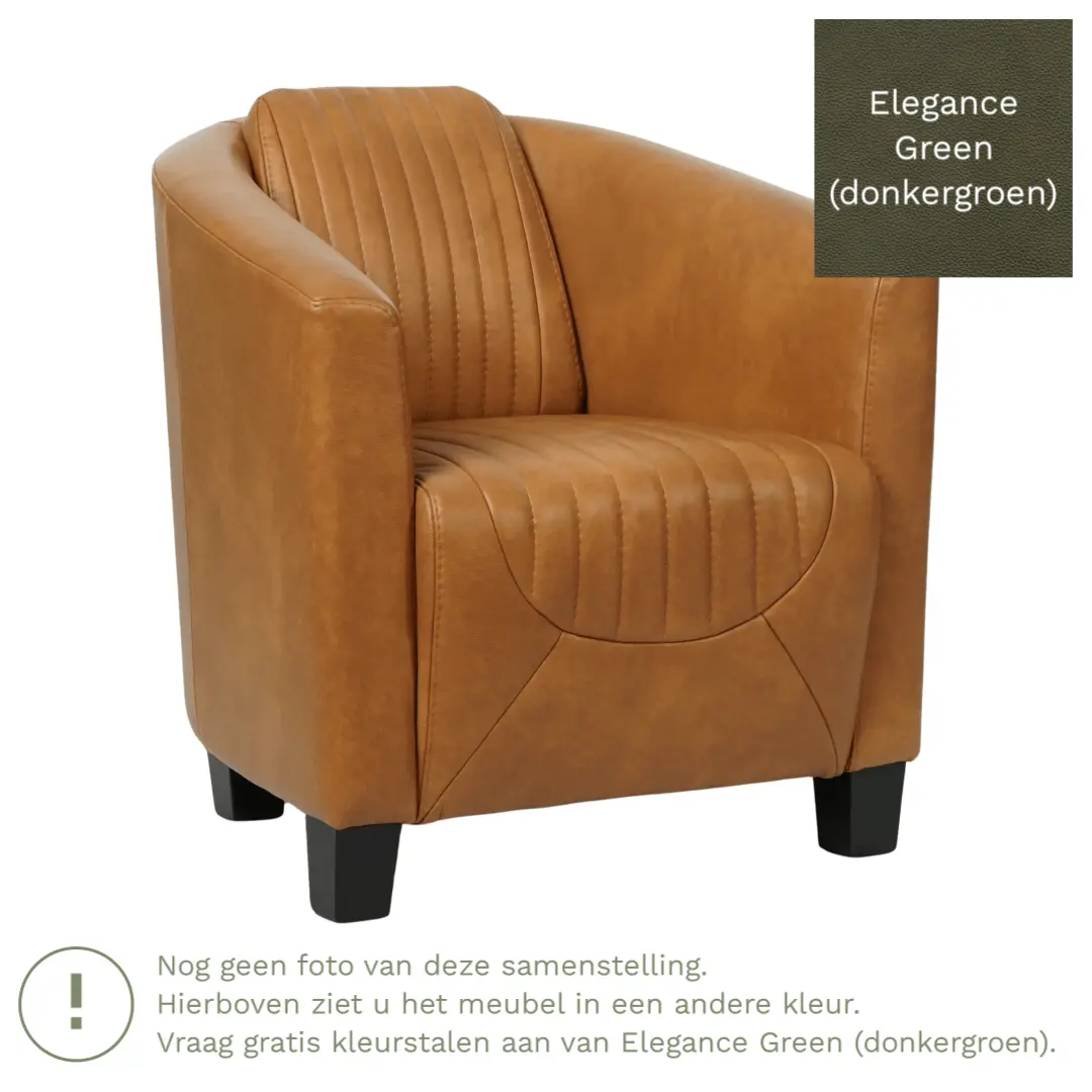 afbeelding van Leren fauteuil Press Special - Elegance Green (donkergroen) - Poten hout zwart