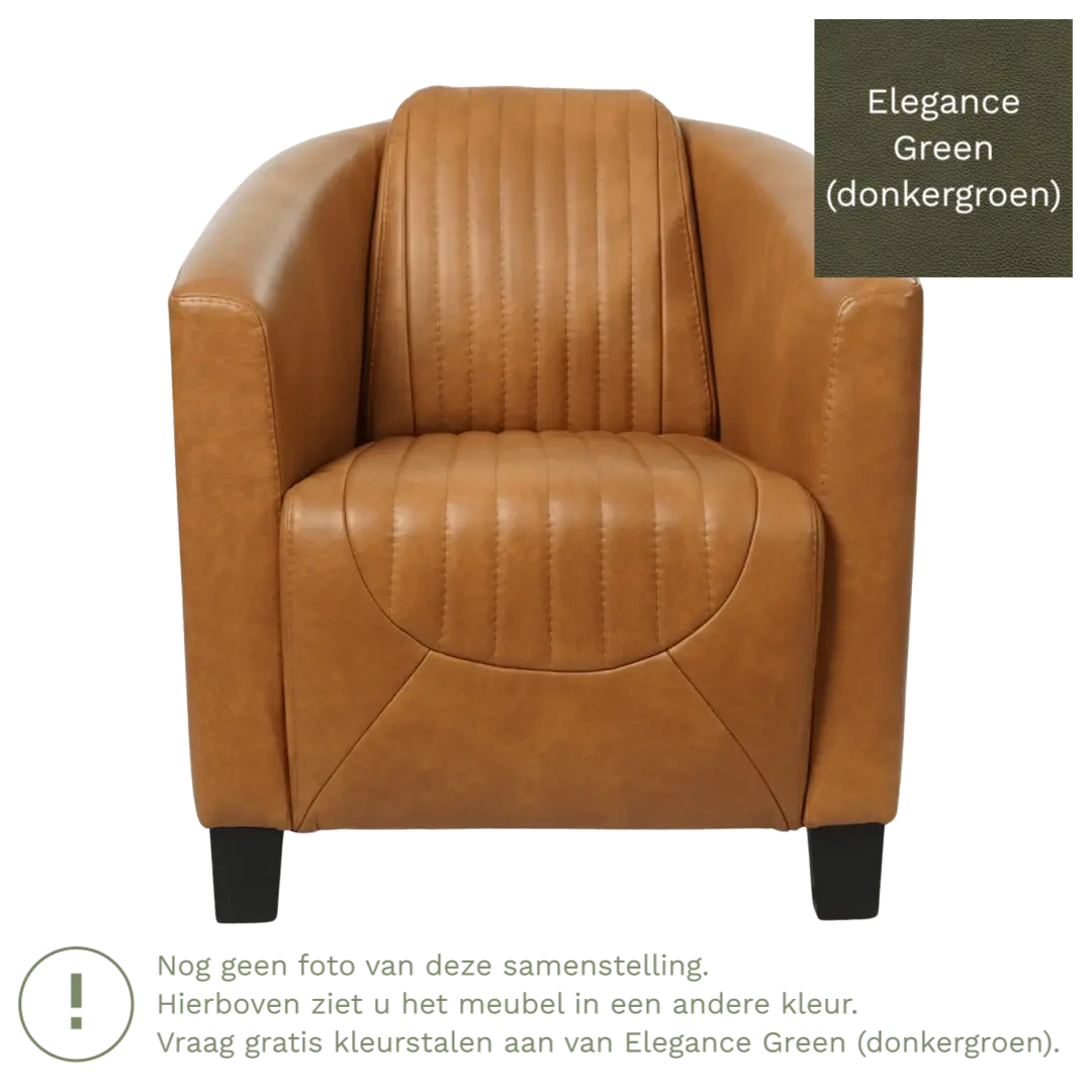 afbeelding van Leren fauteuil Press Special - Elegance Green (donkergroen) - Poten hout zwart