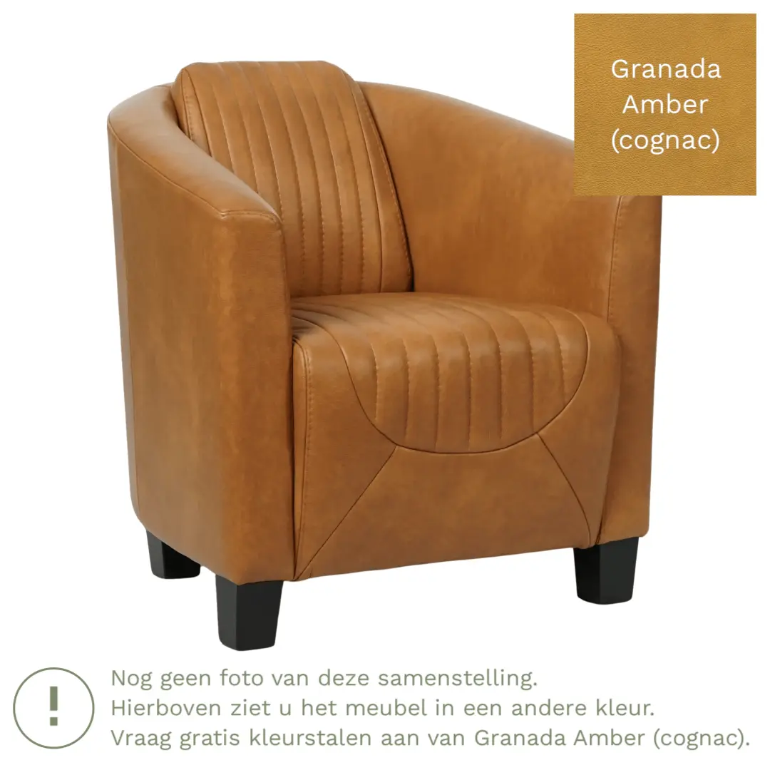 afbeelding van Leren fauteuil Press Special - Granada Amber (cognac) - Poten hout bruin