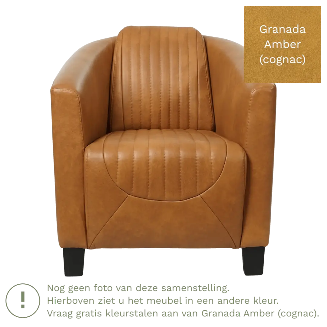 afbeelding van Leren fauteuil Press Special - Granada Amber (cognac) - Poten hout bruin