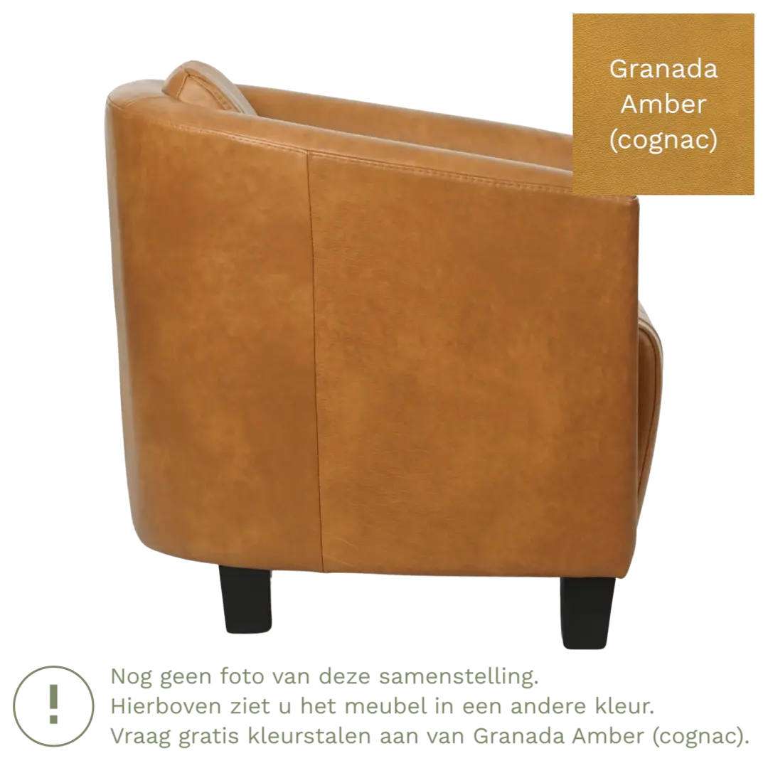 afbeelding van Leren fauteuil Press Special - Granada Amber (cognac) - Poten hout bruin