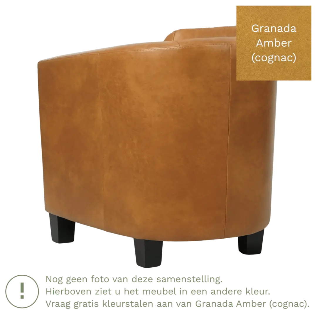 afbeelding van Leren fauteuil Press Special - Granada Amber (cognac) - Poten hout bruin