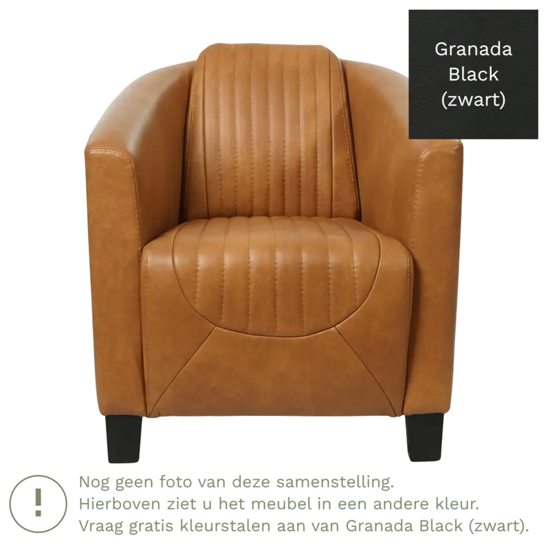 afbeelding van Leren fauteuil Press Special - Granada Black (zwart) - Poten hout bruin