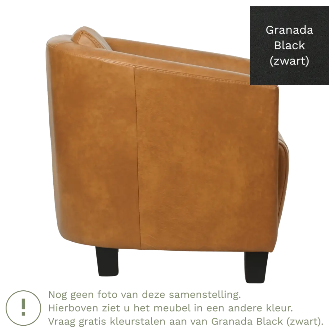 afbeelding van Leren fauteuil Press Special - Granada Black (zwart) - Poten hout bruin