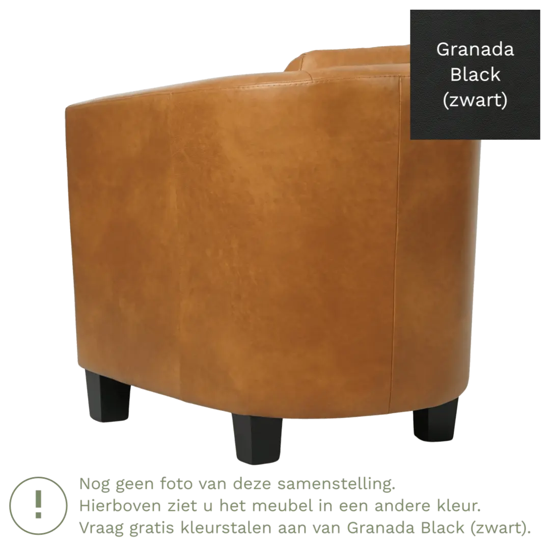 afbeelding van Leren fauteuil Press Special - Granada Black (zwart) - Poten hout bruin