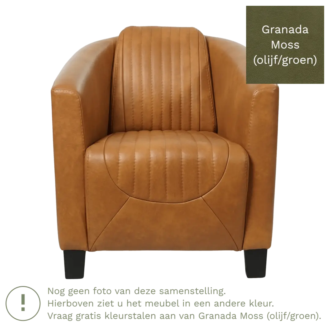 afbeelding van Leren fauteuil Press Special - Granada Moss (olijf/groen) - Poten hout zwart