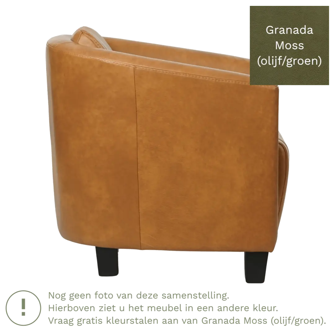 afbeelding van Leren fauteuil Press Special - Granada Moss (olijf/groen) - Poten hout zwart
