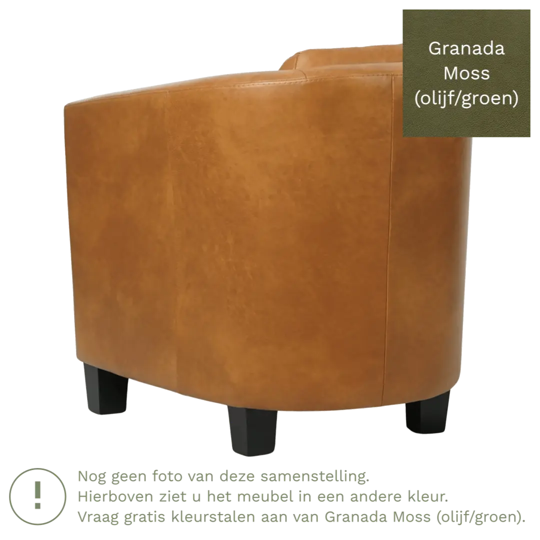 afbeelding van Leren fauteuil Press Special - Granada Moss (olijf/groen) - Poten hout zwart