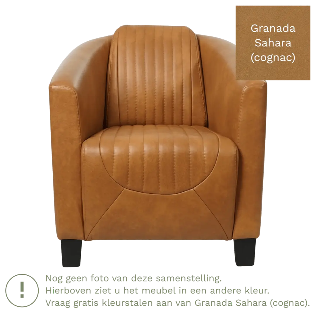 afbeelding van Leren fauteuil Press Special - Granada Sahara (cognac) - Poten hout bruin