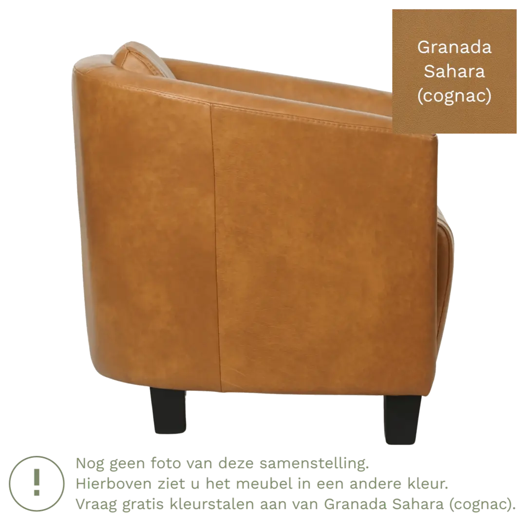 afbeelding van Leren fauteuil Press Special - Granada Sahara (cognac) - Poten hout bruin