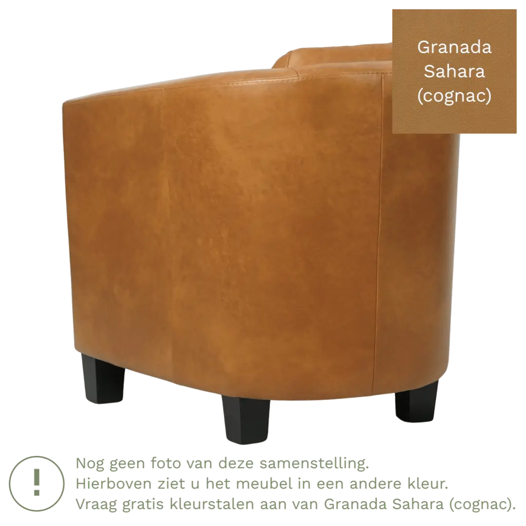 afbeelding van Leren fauteuil Press Special - Granada Sahara (cognac) - Poten hout bruin