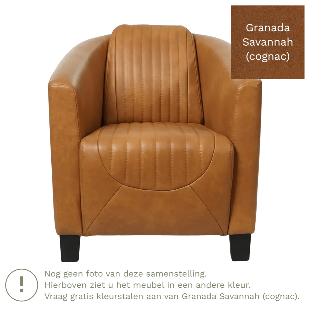 afbeelding van Leren fauteuil Press Special - Granada Savannah (cognac) - Poten hout bruin