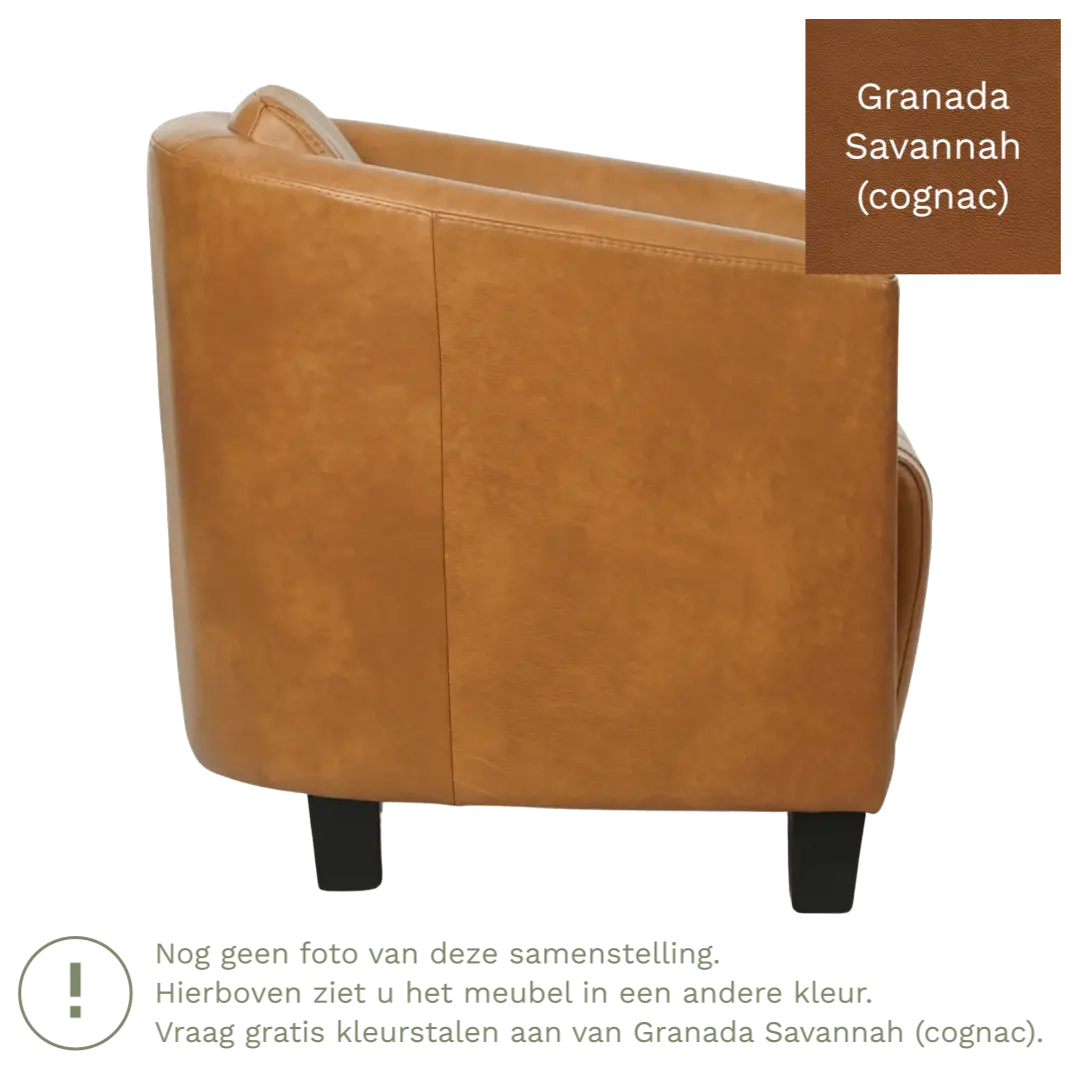 afbeelding van Leren fauteuil Press Special - Granada Savannah (cognac) - Poten hout bruin