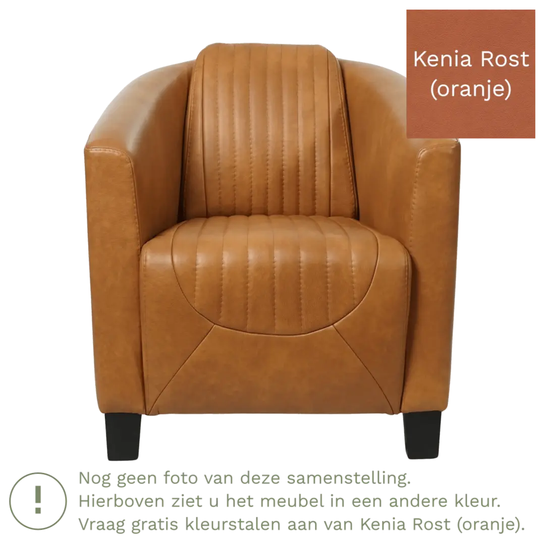 afbeelding van Leren fauteuil Press Special - Kenia Rost (oranje) - Poten hout zwart