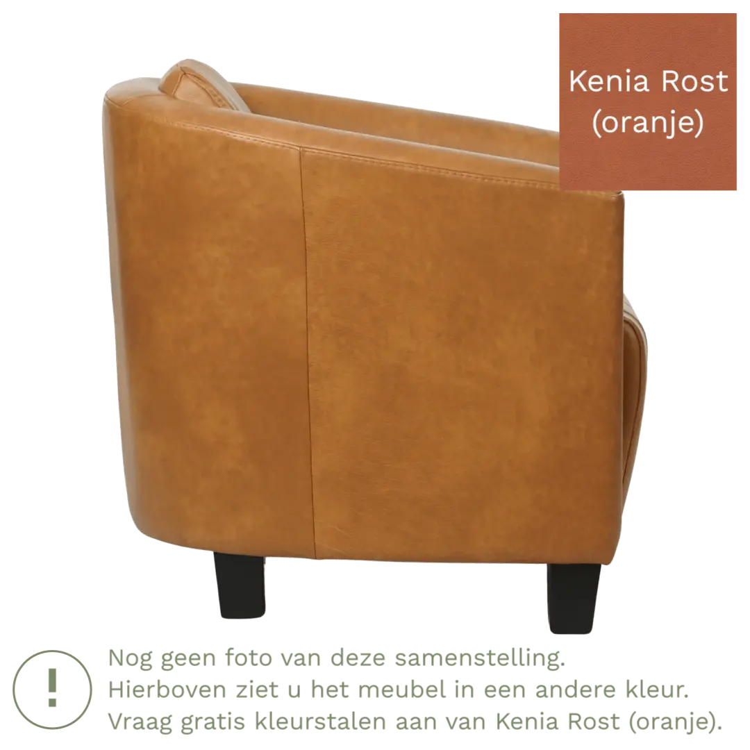 afbeelding van Leren fauteuil Press Special - Kenia Rost (oranje) - Poten hout zwart