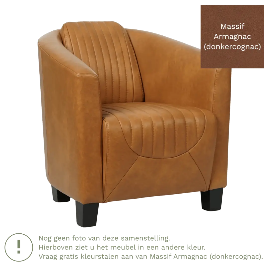 afbeelding van Leren fauteuil Press Special - Massif Armagnac (donkercognac) - Poten hout zwart