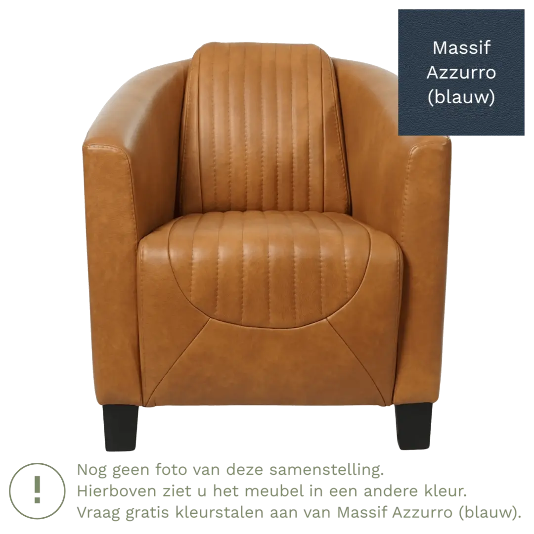 afbeelding van Leren fauteuil Press Special - Massif Azzurro (blauw) - Poten hout zwart