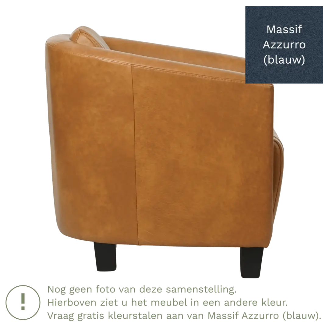 afbeelding van Leren fauteuil Press Special - Massif Azzurro (blauw) - Poten hout zwart