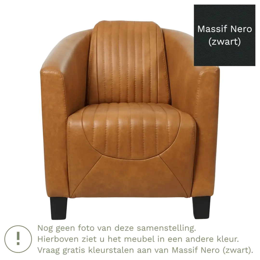 afbeelding van Leren fauteuil Press Special - Massif Nero (zwart) - Poten hout bruin