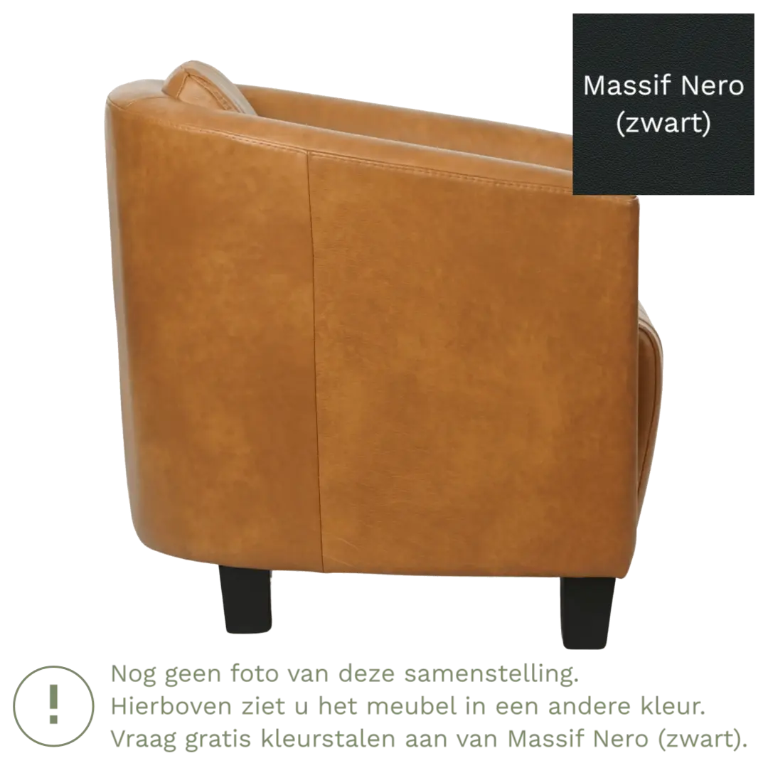 afbeelding van Leren fauteuil Press Special - Massif Nero (zwart) - Poten hout bruin